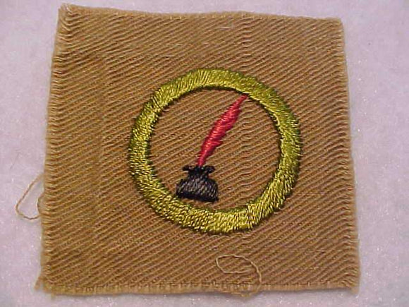 JOURNALISM MERIT BADGE, SQUARE, 1927-1933, 57 X 55MM, USED