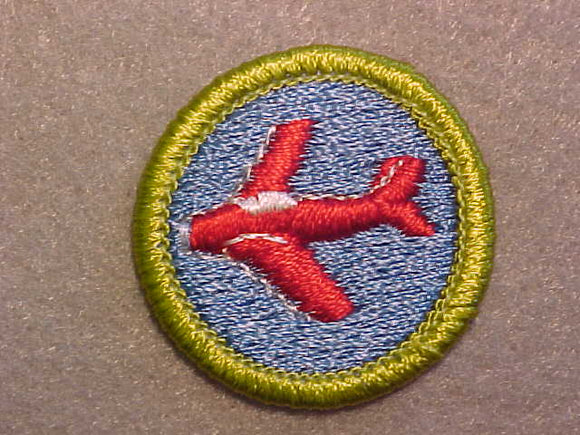 AVIATION, MERIT BADGE WITH CLEAR PLASTIC BACK, GREEN BORDER, NO IMPRINTS/LOGOS IN PLASTIC