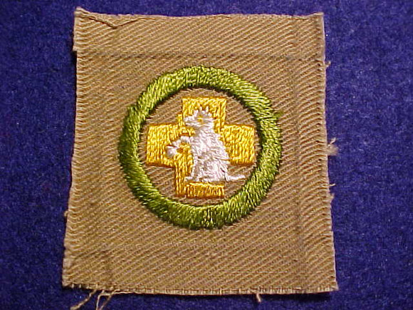 FIRST AID TO ANIMALS MERIT BADGE, SQUARE, 1920'S-1933, 50X57MM