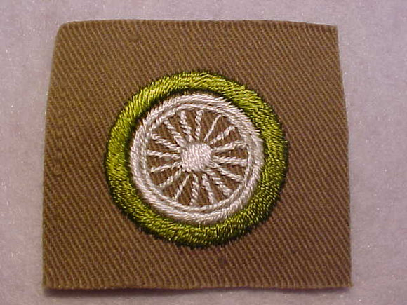 CYCLING FULL SQUARE MERIT BADGE, 1911-34, APPROX. 52X52MM, MINT