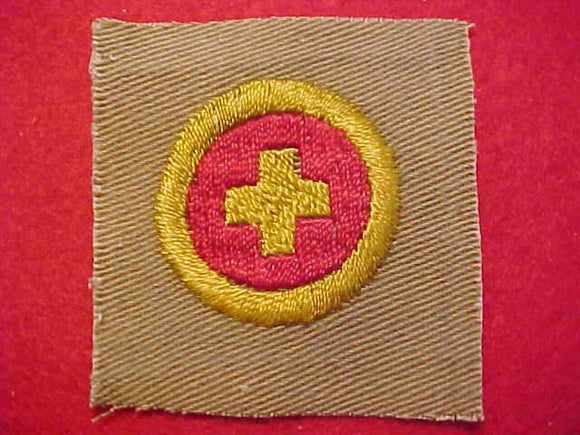 FIRST AID FULL SQUARE MERIT BADGE, APPROX. 50X50MM, KHAKI/OLIVE RING