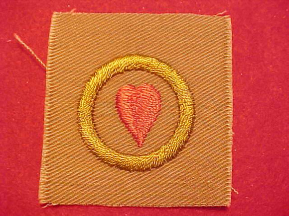 PERSONAL HEALTH FULL SQUARE MERIT BADGE, TEENS ISSUE, 1911-33, LONG HEART, TAPERED TIP, MINT