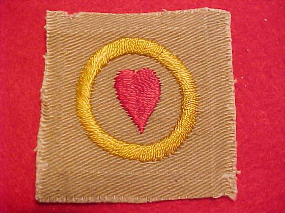 PERSONAL HEALTH FULL SQUARE MERIT BADGE, TEENS ISSUE, LONG HEART, TAPERED TIP, OLIVE RING
