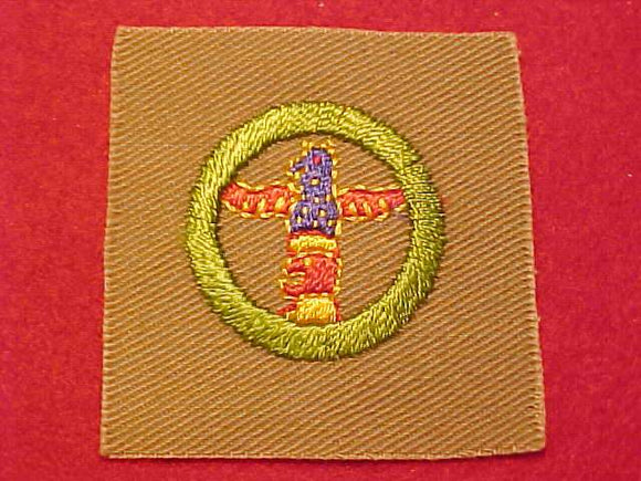 WOOD CARVING FULL SQUARE MERIT BADGE, 1927-33, APPROX. 52X52MM, MINT