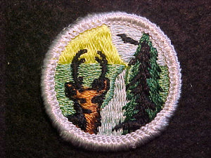 CONSERVATION OF NATURAL RESOURCES 1969-72, MERIT BADGE WITH CLOTH BACK, SILVER BORDER, ISSUED 1969 TO 1972