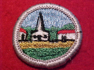 CITIZENSHIP IN THE COMMUNITY MERIT BADGE, CLOTH BACK, SILVER BDR., ISSUED 1969-72