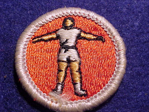 PERSONAL FITNESS MERIT BADGE, CLOTH BACK, SILVER BDR., ISSUED 1969-72