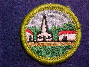 CITIZENSHIP IN THE COMMUNITY, MERIT BADGE WITH CLOTH BACK, GREEN BORDER