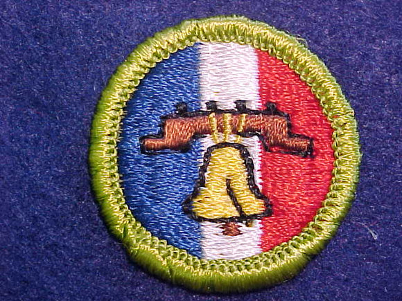 CITIZENSHIP IN THE NATION, MERIT BADGE WITH CLOTH BACK, GREEN BORDER