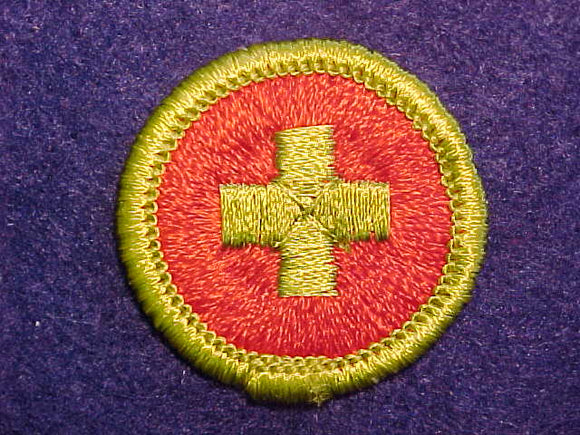 FIRST AID, MERIT BADGE WITH CLOTH BACK, GREEN BORDER