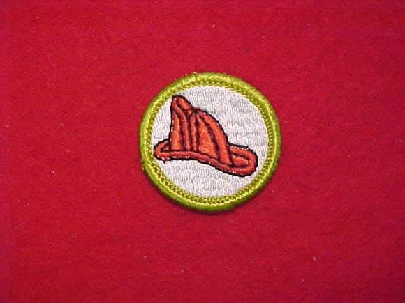 FIREMANSHIP, MERIT BADGE WITH CLOTH BACK, GREEN BORDER, 1969-72