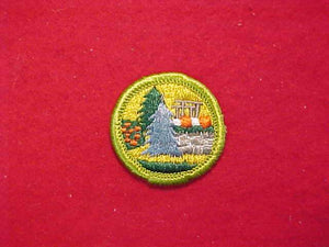 LANDSCAPE ARCHITECTURE, YELLOW SKY, MERIT BADGE WITH CLOTH BACK, GREEN BORDER, 1969-72