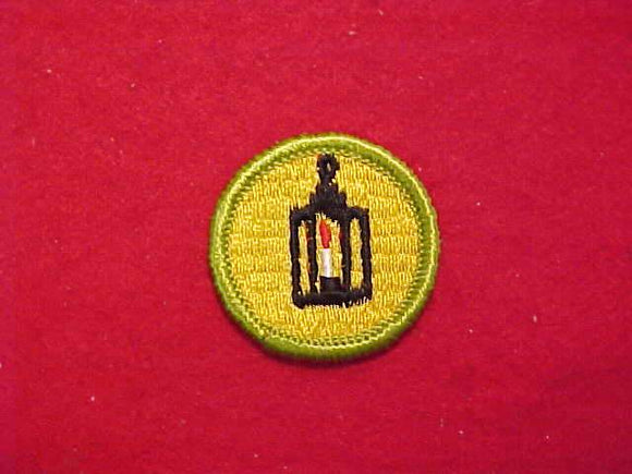 METALWORK, MERIT BADGE WITH CLOTH BACK, GREEN BORDER, 1969-72