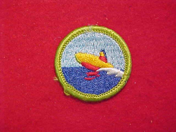 MOTORBOATING, MERIT BADGE WITH CLOTH BACK, GREEN BORDER, 1961-72