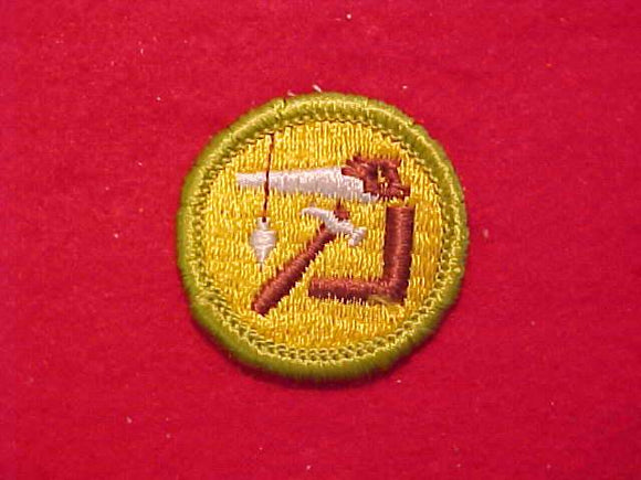WOODWORK, MERIT BADGE WITH CLOTH BACK, GREEN BORDER, 1969-72