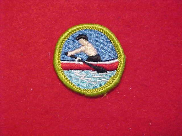 ROWING, MERIT BADGE WITH CLOTH BACK, GREEN BORDER, 1969-72