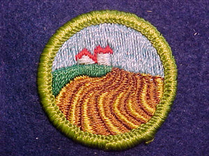 SOIL AND WATER CONSERVATION (VERTICAL ROWS), MERIT BADGE WITH CLOTH BACK, GREEN BORDER