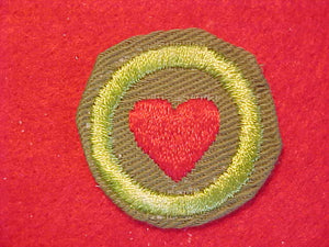 PERSONAL HEALTH, MERIT BADGE WITH CRIMPED EDGE, KHAKI, ISSUED 1946-60