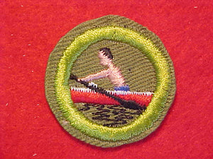 ROWING (PINK BOY), MERIT BADGE WITH CRIMPED EDGE, KHAKI, ISSUED 1946-60