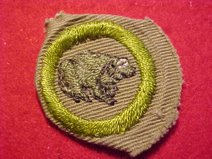ZOOLOGY MERIT BADGE, CRIMPED EDGE, TAN, ISSUED 1936-45
