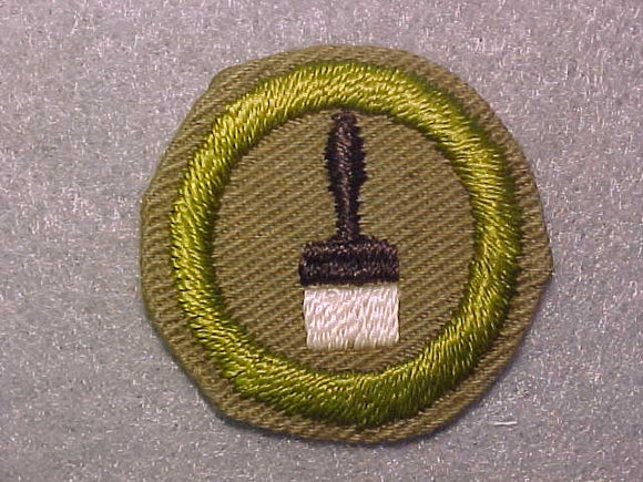PAINTING, MERIT BADGE WITH CRIMPED EDGE, TAN, ISSUED 1936-45