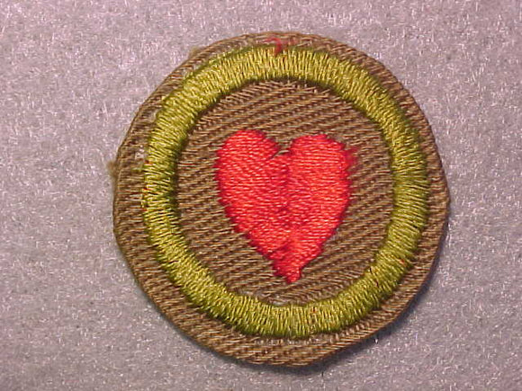 PERSONAL FITNESS, MERIT BADGE WITH CRIMPED EDGE, TAN, ISSUED 1936-45