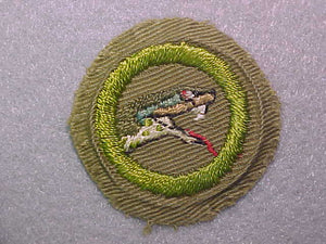 REPTILE STUDY, MERIT BADGE WITH CRIMPED EDGE, TAN, ISSUED 1936-45