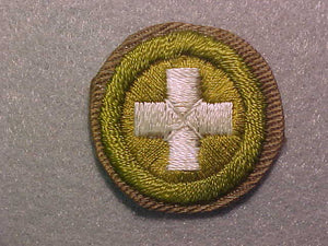 SAFETY, MERIT BADGE WITH CRIMPED EDGE, TAN, ISSUED 1936-45