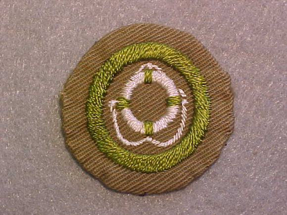 LIFE SAVING MERIT BADGE, WIDE BORDER CRIMPED, ISSUED 1932-36, USED