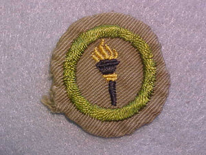 PUBLIC HEALTH MERIT BADGE, WIDE BORDER, CRIMPED, ISSUED 1932-36, USED