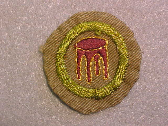 WOODWORK MERIT BADGE, WIDE BORDER CRIMPED, ISSUED 1932-36, USED