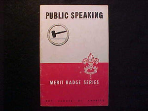 PUBLIC SPEAKING MERIT BADGE BOOK, TYPE 5B COVER, COPYRIGHT 1944, JUNE 1951 PRINTING, GOOD COND.