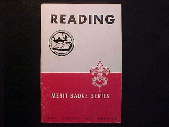 READING MERIT BADGE BOOK, TYPE 5B COVER, COPYRIGHT 1940, SEPT. 1950 PRINTING, GOOD COND.