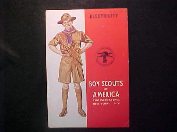 ELECTRICITY MERIT BADGE BOOK, TYPE 4 COVER, COPYRIGHT 1940, MAY 1944 PRINTNG, EXCELLENT COND.