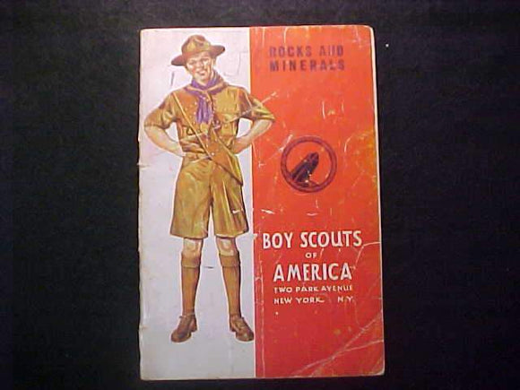 ROCKS AND MINERALS MERIT BADGE BOOK, TYPE 4 COVER, COPYRIGHT 1937, DEC. 1941 PRINTNG, FAIR COND.