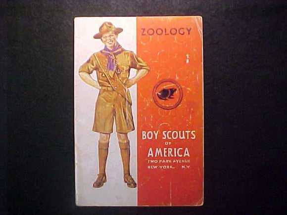 ZOOLOGY MERIT BADGE BOOK, TYPE 4 COVER, COPYRIGHT 1941, JUNE 1941 PRINTNG, GOOD COND.