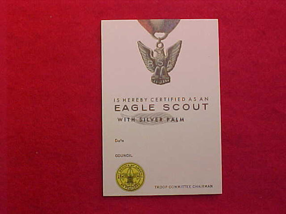 EAGLE SCOUT POCKET CARD, SILVER PALM, 7/1973 PRINTING