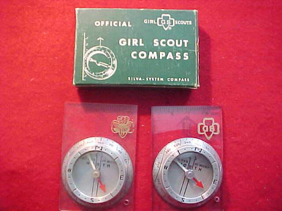 COMPASS, GIRL SCOUT, 1940'S-50'S, 2 DIFFERENT WITH BOXES