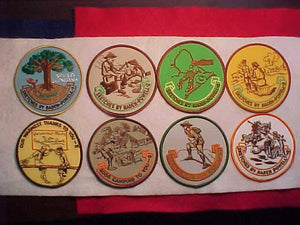 PATCH, BADEN POWELL SKETCHES, 1-8(NUMBERED) DIFFERENT 4" ROUNDS