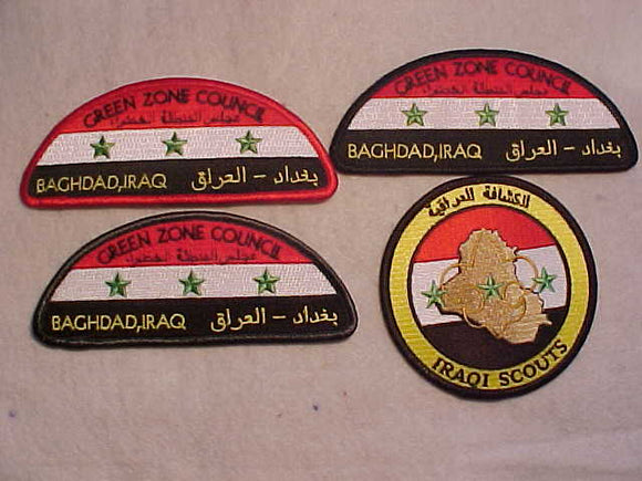 PATCH, GREEN ZONE COUNCIL/IRAQI SCOUTS COLLECTION, 3 SHOULDER+1 ROUND PATCH