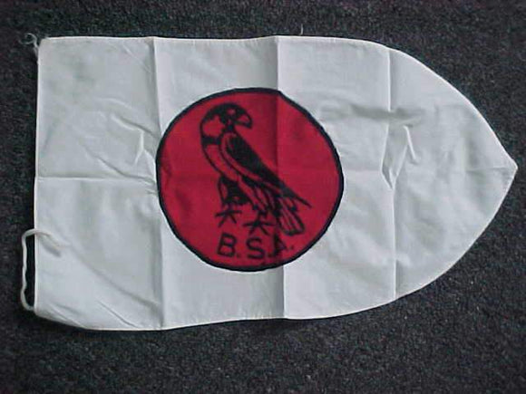 PATROL FLAG, 1950-72 HAWK, BLACK/RED  EMBROIDERED, CORD MISSING