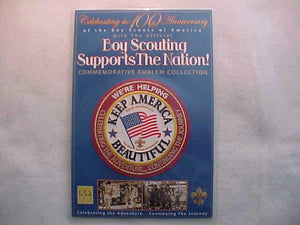 BSA PATCH & CARD, BOY SCOUTING SUPPORTS THE NATION, SAVE SCRAP, (1971) BLUE CARD