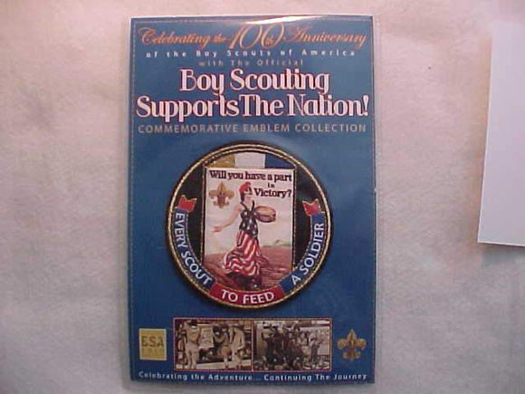 BSA PATCH & CARD, BOY SCOUTING SUPPORTS THE NATION, EVERY SCOUT TO FEED A SOLDIER, (1917), BLUE CARD