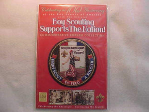 BSA PATCH & CARD, BOY SCOUTING SUPPORTS THE NATION, EVERY SCOUT TO FEED A SOLDIER, (1917), RED CARD