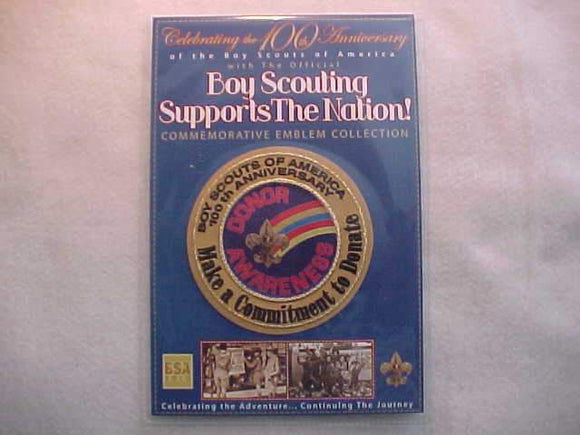 BSA PATCH & CARD, BOY SCOUTING SUPPORTS THE NATION, DONOR AWARENESS, (1986), BLUE CARD