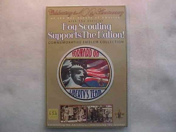 BSA PATCH & CARD, BOY SCOUTING SUPPORTS THE NATION, FORWARD ON LIBERTY'S TEAM, TAN CARD