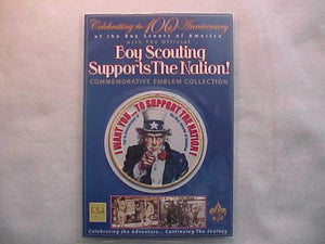 BSA PATCH & CARD, BOY SCOUTING SUPPORTS THE NATION, "I WANT YOU TO SUPPORT THE NATION", BLUE CARD