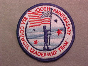 PATCH, BSA 100TH ANNIVERSARY COUNCIL LEADERSHIP TEAM, 3" ROUND