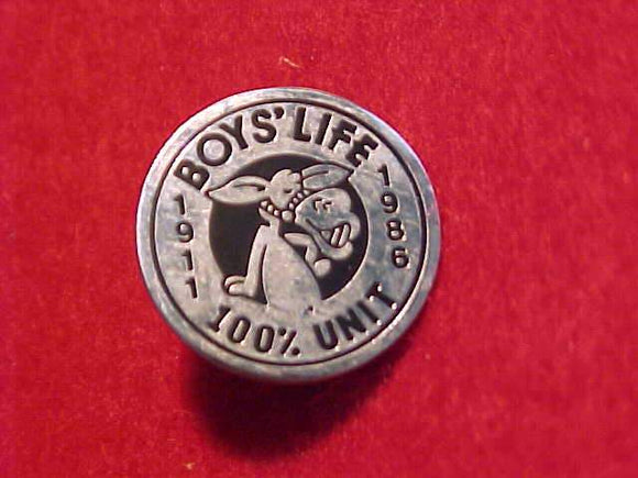 SCOUT PINS, (QTY. 6), 1986 BOYS' LIFE 100% UNIT