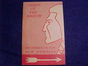 OA BOOKLET, INFORMATION FOR NEW MEMBERS, 5/1954 PRINTING